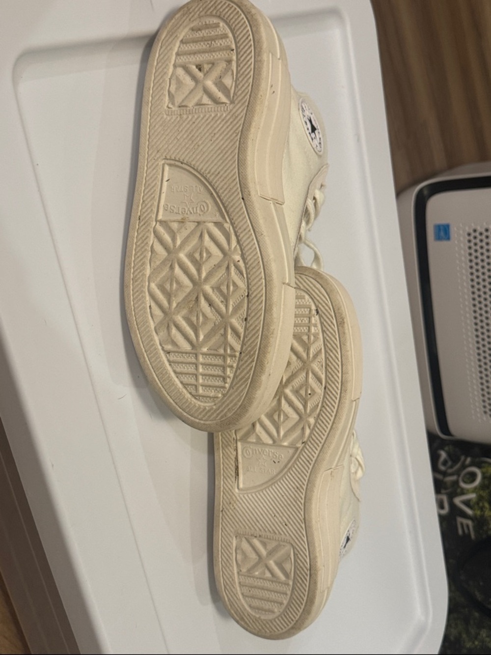 Converse High Top Sneakers in Off-White Cream - Picture 5 of 7